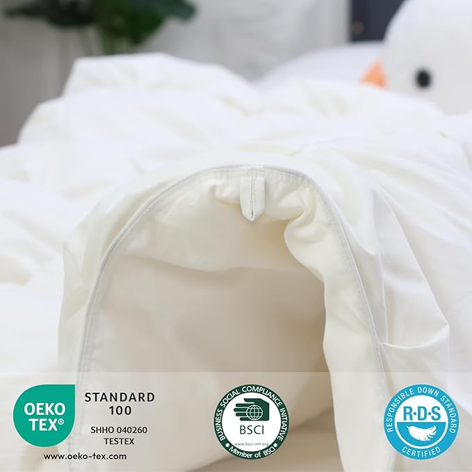 zzlamb Toddler Comforter Pinch Pleat Down Throw Blanket,Warm Crib Comforter Baby Quilt Small Duvet Insert for Kids,Light Soft Noiseless Cotton-Blended Down Proof Shell Machine Washable,White 41x48in