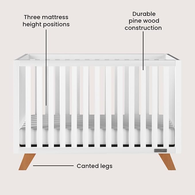 Child Craft SOHO Crib, 3-Drawer Dresser Nursery Set, Chest, 3-Piece, Includes 4-in-1 Convertible Crib, Dresser, Chest (White/Natural)