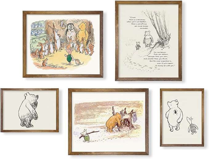 Gifts for Winnie Fans Lover - Vintage Hundred Acre Wood Poster - Winnie The Pooh Nursery Decor - Toddler Room Decor - You Are Braver Than You Think - Motivational Quotes for Kids - Little Boys Décor