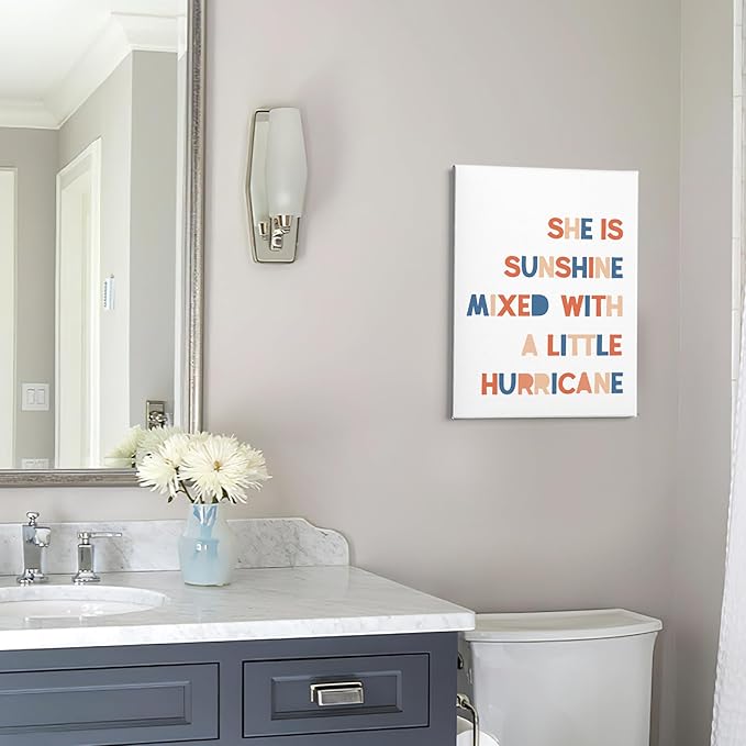 PHAMTE Girls Bedroom Wall Decor,She Is Sunshine Mixed With a Little Hurricane Girls Room Wall Art,Sunshine Print Framed Canvas Painting Artwork Girl Room Bedroom Home Nursery(11x14 Inch)（White-3）