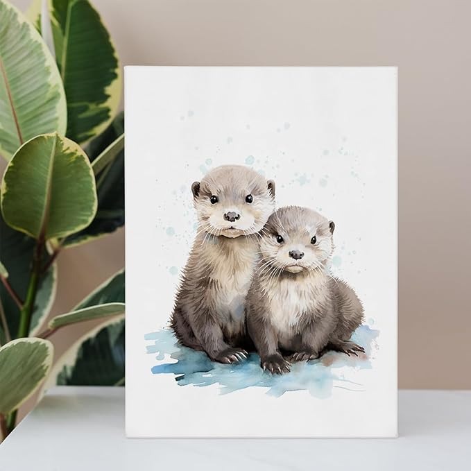 BIWSHA Sea Otter Watercolor Wall Art Prints,Sea Otter Picture Paintings Animal Canvas Wall Art Prints for Kids Room Nursery Bedroom Bathroom Home Walls,11x14 Inch (Two)
