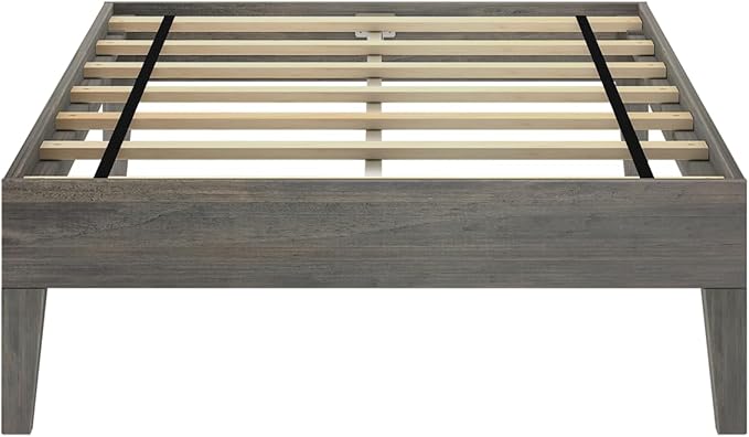 Max & Lily Fundamental Twin Platform Bed Frame, Kids Modern Solid Wood Bed, Strong Wooden Slats, Non-Toxic Finishes, Driftwood