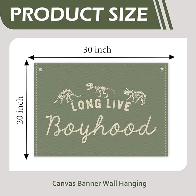 Long Live Boyhood Boys Room Decor - Linen Nursery Banner for Toddler Room Decoration, Farmhouse Kids Wall Hanging, Canvas Banner Flag for Baby Shower, Birthday Gift - A10