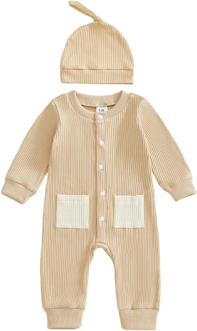Infant Boys Fall Clothes Newborn Baby Romper Hat Stripe Knit Long Sleeve Bodysuit Jumpsuit Baby Going Home Outfit