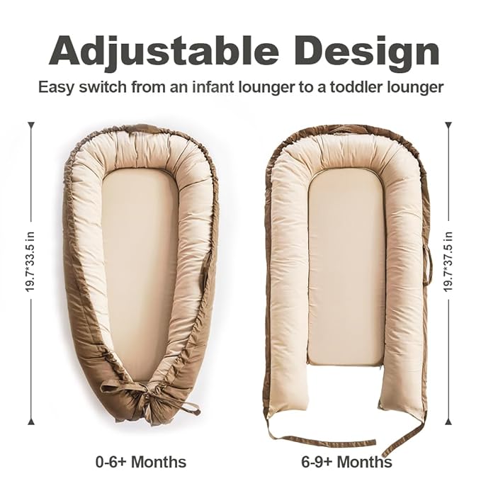 Baby Lounger, Baby Nest Cover for Baby, Reversible & Breathable Cotton, Adjustable Baby Floor Seat for Tummy Time, Portable Infant Lounger, Essentials for Newborns