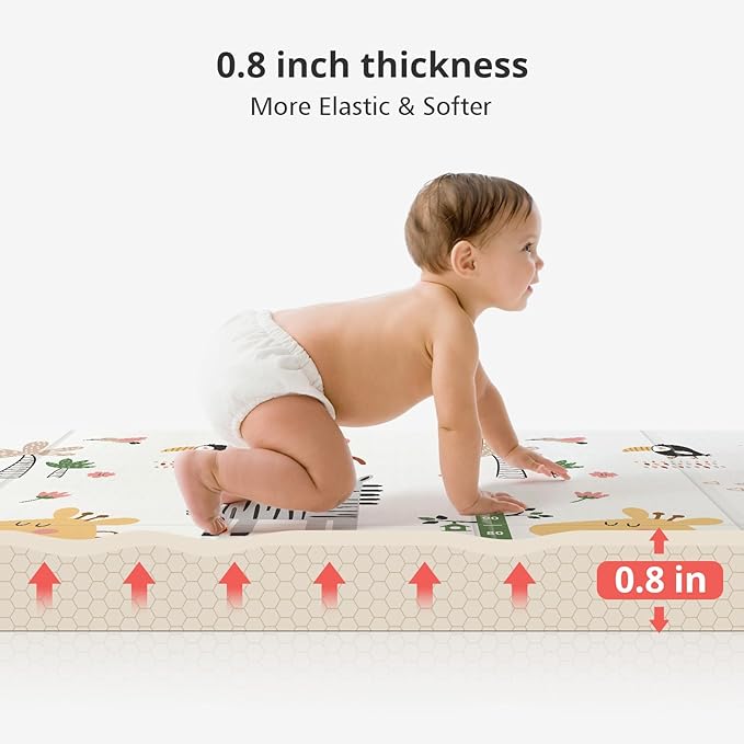 Baby Play Mat, 59"x59", Foldable, Reversible, Waterproof, Non-Toxic, Multi-Color