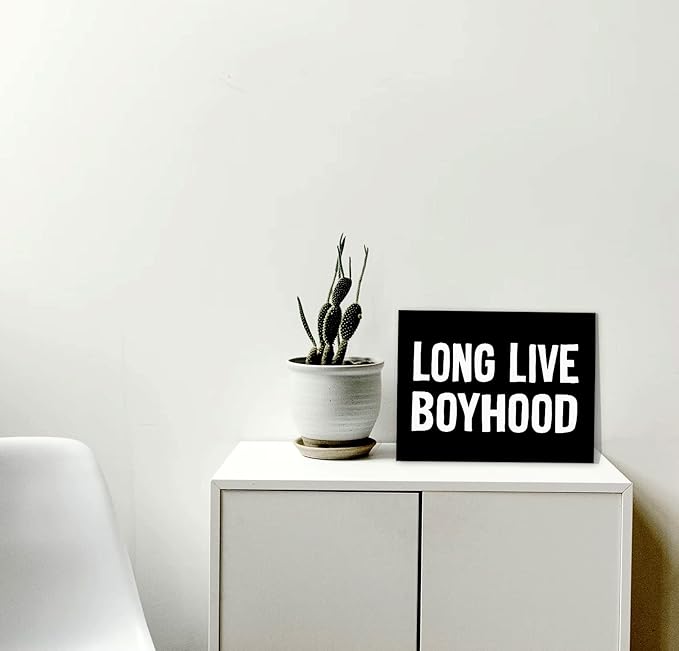 Long-Live-Boyhood Framed Canvas Wall Art Decor 14×11 inch, Black And White Words Modern Minimalist Typography Art Print Painting Artwork Home Wall Decoration For Boys Room Nursery Kids Room