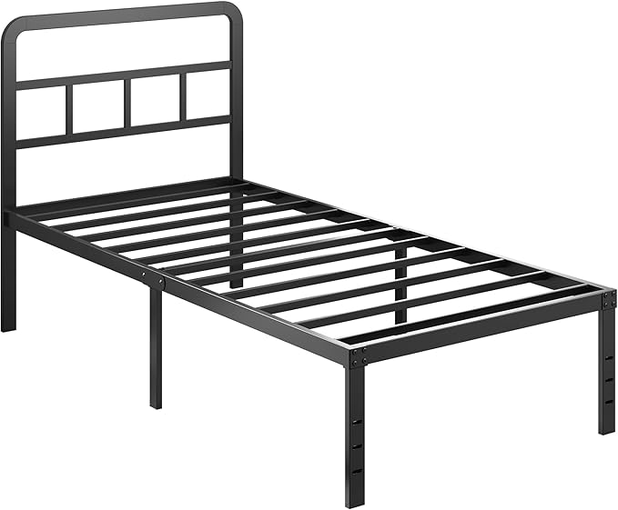 16 Inch Twin XL Bed Frame with Headboard No Box Spring Needed Metal Platform Heavy Duty Steel Slat Mattress Foundation/Easy Assembly/No Noise/Black