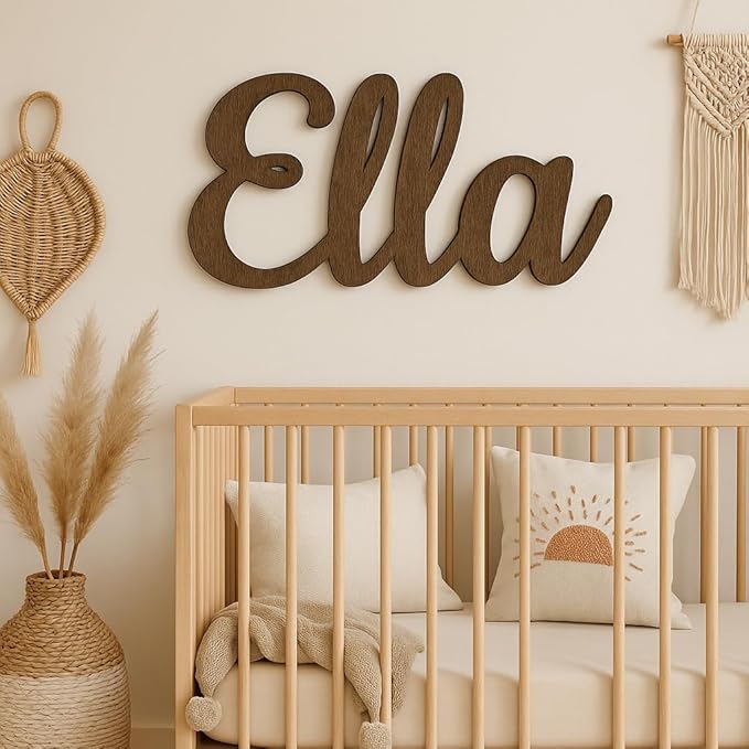Name Sign for Nursery Wooden Name Plaque Baby Girl Wall Decor Boys Room Nameplate Birthday Laser Cut Letters Sign Grib Newborn Gift