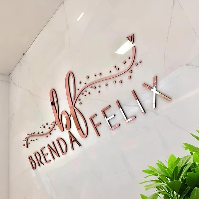 Custom Acrylic Business Logo Wall Sign – Personalized 3D Laser Cut Logo Sign for Office, Storefront, Reception, Salon, Business Wall Decor, 10–100 Inches (Gold)