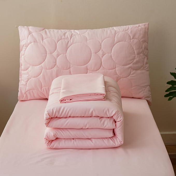 KAREVER Flower Toddler Bedding Set Botanical Print 4 Pieces Crib Bed Set Kids Pink Floral Comforter Set