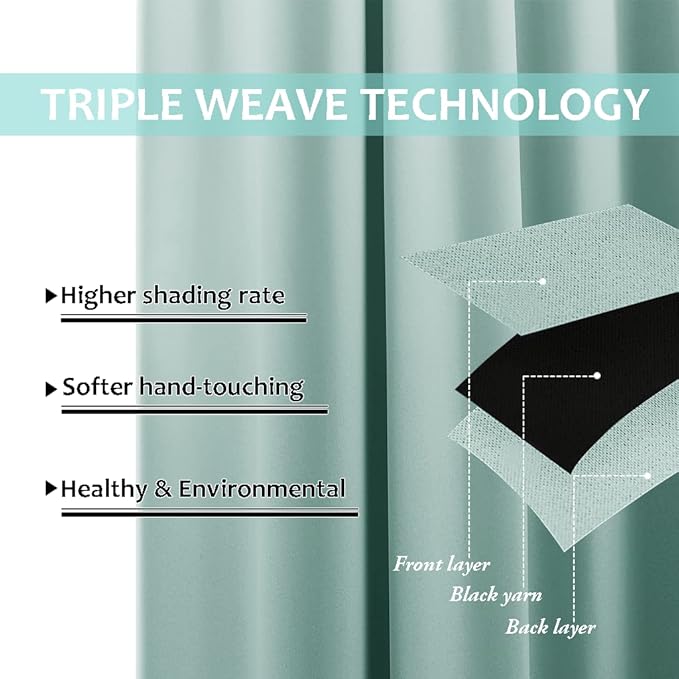 NICETOWN 100% Blackout Window Curtain Panels, Cold and Full Light Blocking Drapes with Black Liner for Nursery, 84 inches Drop Thermal Insulated Draperies (Aqua Blue, 2 PCs, 62" Wide Each Panel)