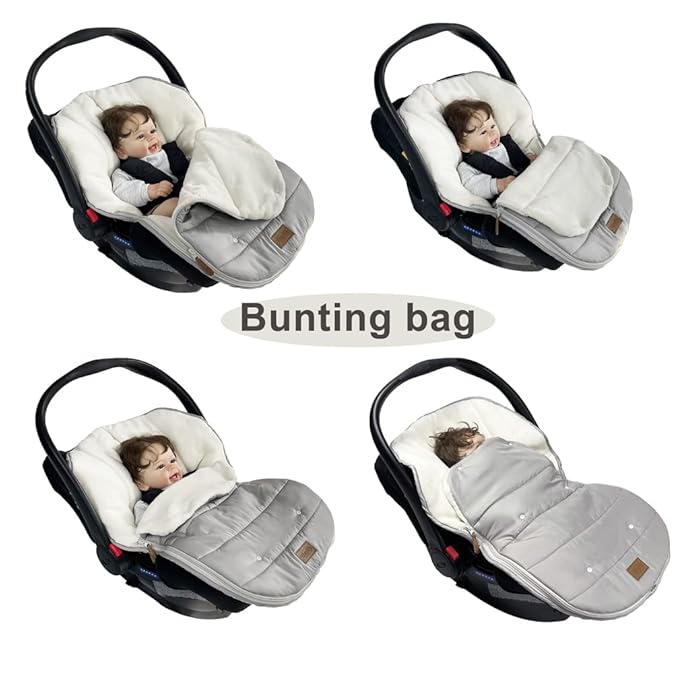 funlife Car Seat Bunting Bag Set, Cover for Spring Fall, Front Height Adjustable Waterproof Infant Carseat Bunting Bag for Winter, for Harsh Winter Use Car Seat Cover and Bunting Bag Together,Grey