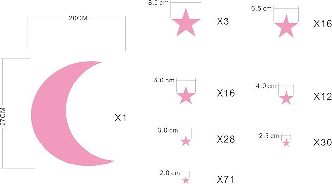Moon and Stars Wall Decal Vinyl Sticker for Kids Boy Girls Baby Room Decoration Good Night Nursery Wall Decor Home House Bedroom Design YMX16 (Soft Pink)