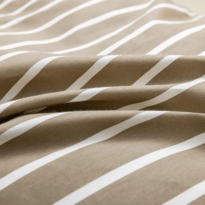 JELLYMONI Twin Duvet Cover Set, Cotton Duvet Cover 2 Pieces with Zipper Closure, 1 Duvet Cover and 1 Pillowcase(Khaki with White Striped)
