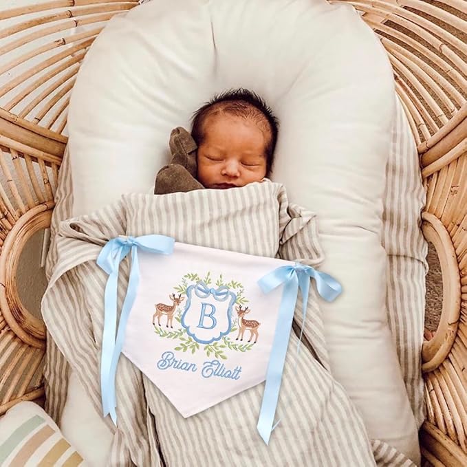 EMBROIDERED Name Baby Banner, Baby Flag with Monogram Name, Personalized Baby Name Sign, Customizable Baby Name, Baby Announcement Sign for Hospital (12)