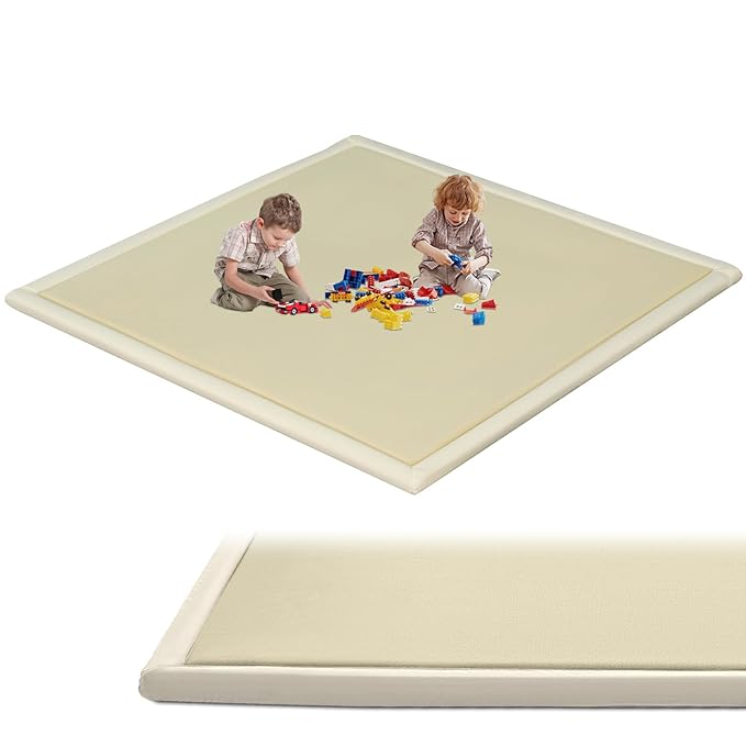 SUNYRISY Baby Play Mat for Floor 60 x 60in, 1.4in Thick Memory Foam Padded Play Mats Baby Rug, Soft Velvet Infants Toddler Kids Crawling Mat for Nursery, Non-Slip Bottom, Beige