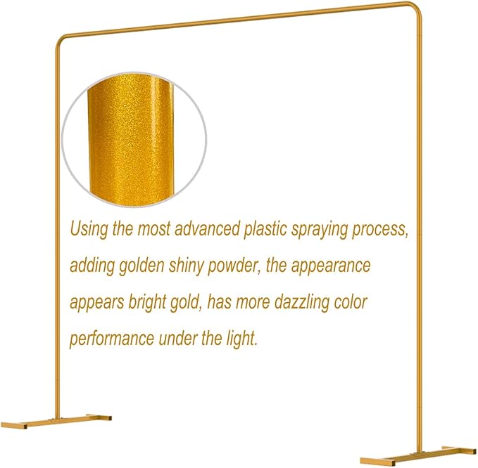 LANGXUN Heavy Duty Metal Square Backdrop Stand Arch for Wedding Birthday Graduation Decorations, Ceremony Reception, Event Party Supplies, Baby Shower Photo Booth Background Supplies (Gold)