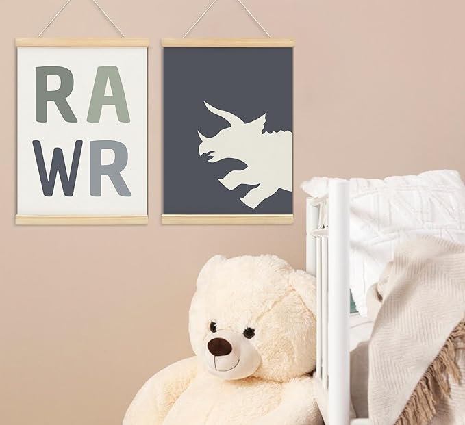 ULEGIE Playroom Decor Dinosaur Poster Hanger Frame Set of 2, Dinosaur Wall Decor, Toddler Boy Room Decor, Nursery Wall Decor, Alphabet Banner Wall Hanging Decor for Boys Room, 2Psc 12x16 Inches