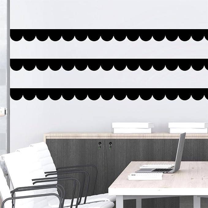Scallop Border Decals Peel and Stick Vinyl Black Wall Stickers Removable Semi Circle Wall Sticker Geometric Pattern Modern Decoration Half Arch Wall Decal for Bedroom Living Room Decor