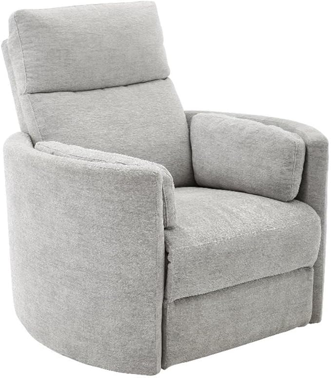 Pemberly Row Polyester Power Swivel Glider Recliner in Mineral White with USB Charging Ports and 2 Comfort Pillows for Living Room
