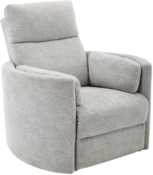 Pemberly Row Polyester Power Swivel Glider Recliner in Mineral White with USB Charging Ports and 2 Comfort Pillows for Living Room