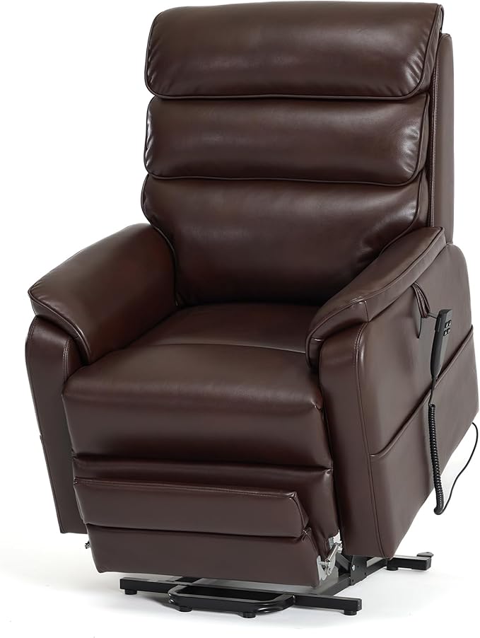 DYNOX 350 LBS Tall Man Power Dual Motor Lift Recliners Chairs for Elderly Lay Flat Lift Chair with Infinite Positions, Heat & Massage, Supports(9198L,Faux Leather,Brown)
