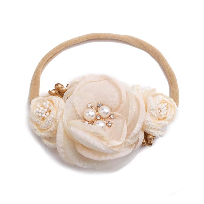Baby Girl Floral Headband Nylon Flower Crown Elastic Hairband 3pcs Hair Accessories Gift for Girls，stretchy size 3pcs/set