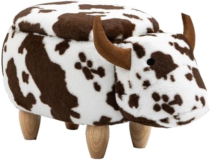 Home 2 Office Cow Ottoman for Kids' Bedroom, Playroom, Nursery, and Living Room, Animal Ottoman with Storage, Footstool for Kids, Brown Cow Print