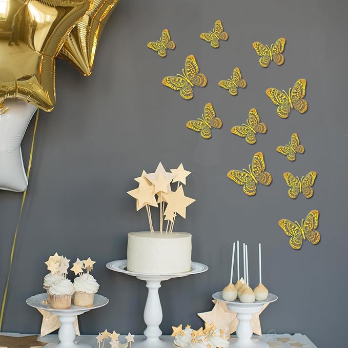 36PCS Butterfly Wall Decals - Gold Butterfly Stickers Mural Wall Decor Home Decor Kids Room Bedroom Decor Living Room Decor, Removable Reusable Stickers
