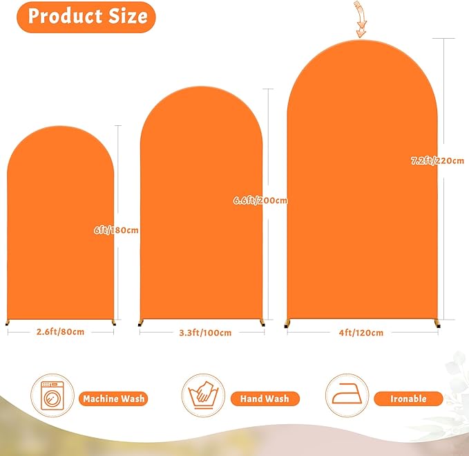 7.2FT Orange Arch Backdrop Cover, Spandex Fitted Wedding Arch Stand Covers Round Top Chiara Backdrop Cover for Thanksgiving Birthday Party Ceremony Banquet Decoration