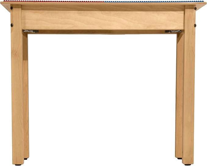 Contender Time-2-Play 35" Square Plywood Red & Blue Lego Compatible Blocks Play Table, Solid Wood Square Table with Trough and Shelf for Playroom with 20" Long Legs in Natural Color, UV Finish