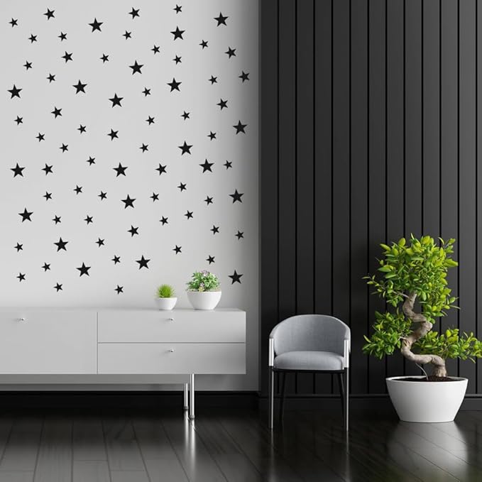 112 Pcs Black Star Wall Decals – Peel and Stick, Removable Vinyl Stickers for Kids Rooms, Nurseries & Home Decor (Matte Black Stars, Self-Adhesive)
