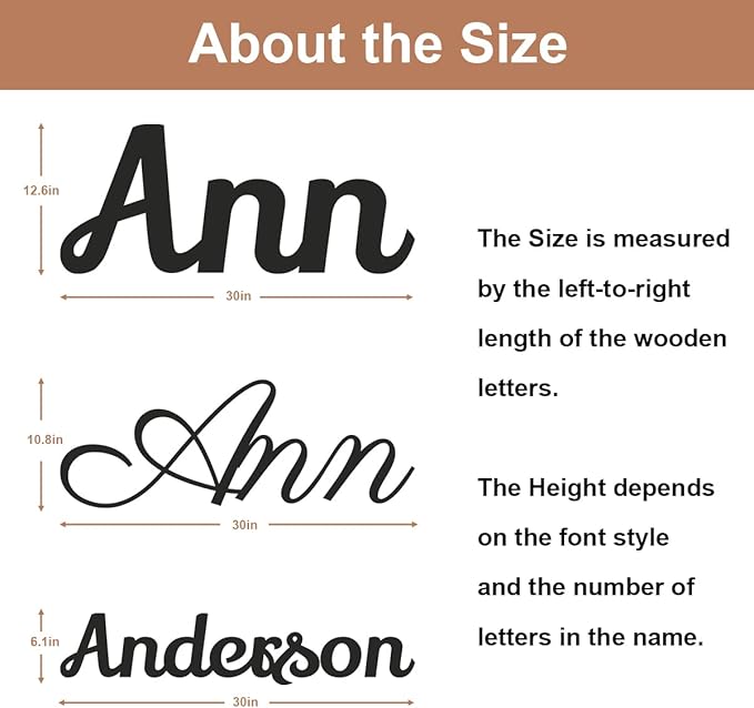 Personalized Wooden Name Sign, Custom Wood Family Baby Name Signs for Nursery Kids Room Wall Decor - Perfect Gifts for Birthday Party, Wedding, Housewarming, Christmas (Multiple Sizes, Fonts & Colors)