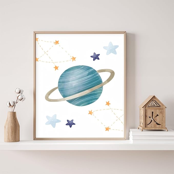 Space Wall Art Soft Pastels Space Wall Art for Boys 3 Piece Rocket Astronaut Planet Set (12x16 Inch Unframed Decor Toddler Nursery Art Whimsical Bedroom Posters)