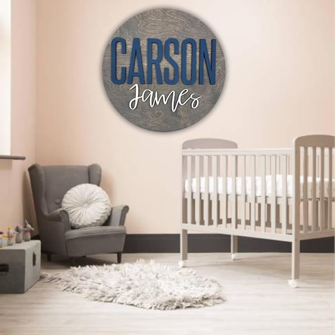 Personalized Wooden Name Sign - Custom Baby Name Signs for Nursery & Kids Room Decor - Baby Announcement Sign - Name Wall Art - Wooden Letters for Wall - Custom Round Nursery Name Sign (Design 9)