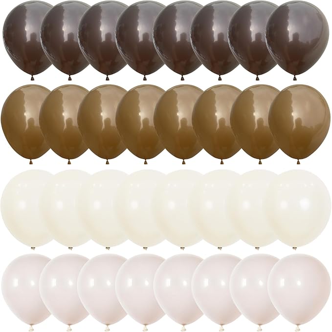 Brown Balloons, 12 Inch Coffee Brown Tan Cream Sand White Balloons for Neutral Bear Baby Shower Boho Wedding Woodland Birthday Party Decorations