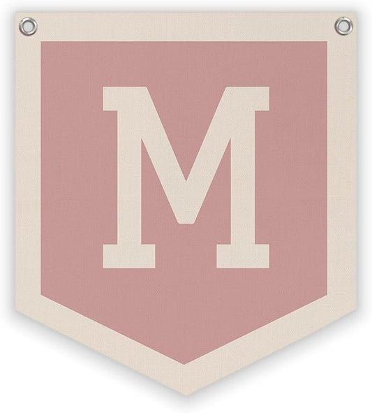 Lacama Pink Initial Personalized Preppy Banner, Baby Shower Decor Gifts, Wall Decor for Women Teen Girl, Vintage Room Decor Toddler Room Bedroom Playroom Front Door Birthday Gift(M)