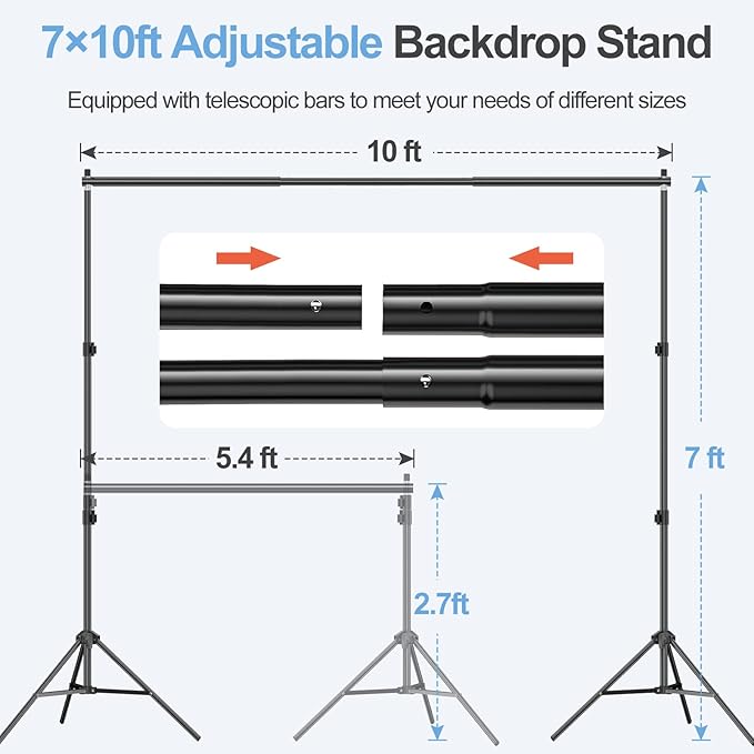 EMART Photography Backdrop Stand Kit 7 x 10 ft with Black Curtain, Adjustable Background Support System with Portable Large Polyester Fabric Screen for Photo Video Studio, Party, Live