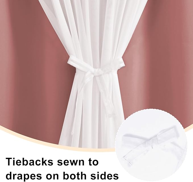 Hiasan Mix & Match Blackout Curtains with Sheer Overlay, Double Layer Thermal Insulated Privacy Grommet Window Curtains for Girls Bedroom,Living Room,2 Drape Panels with Tiebacks,Dusty Rose,52W X 96L
