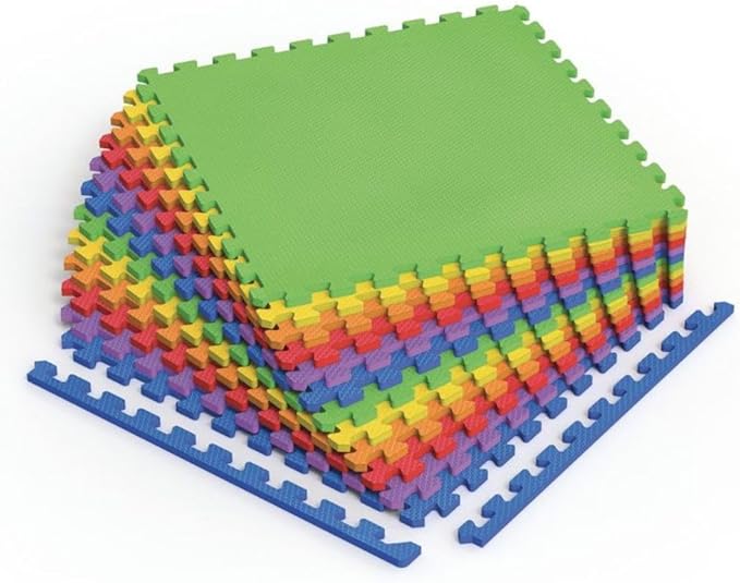 Norsk Kids Puzzle Play Mats Interlocking EVA Foam Floor Tiles Solid Color, 48 Tiles - 192 Sq. Ft., 1/2" Thick, Rainbow Pack