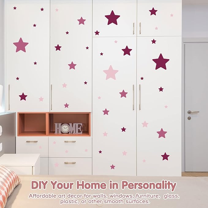 Stars Wall Stickers for Kids Room Nursery, Purple Tone Stars Wall Decals for Girls Bedroom, Vinyl Stars Wall Decals Peel and Stick for Girls Kids