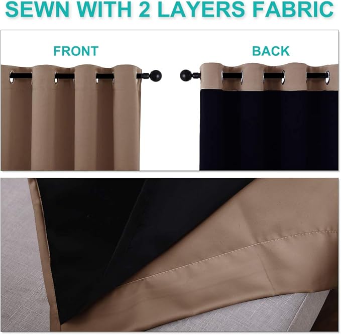 NICETOWN Living Room Completely Shaded Draperies, Privacy Protection & Noise Reducing Ring Top Drapes, Black Lined Insulated Window Treatment Curtain Panels(Cappuccino, 2 Pieces, W37 x L84)