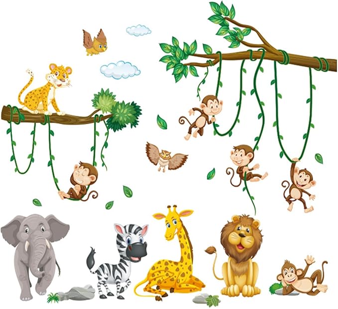 Tree Wall Decals Decor for Bedroom Trapeze Monkey Wall Stickers for Living Room Animal Wall Decor for Bedroom Murals Stickers & Murals 3D DIY Art as Decorations