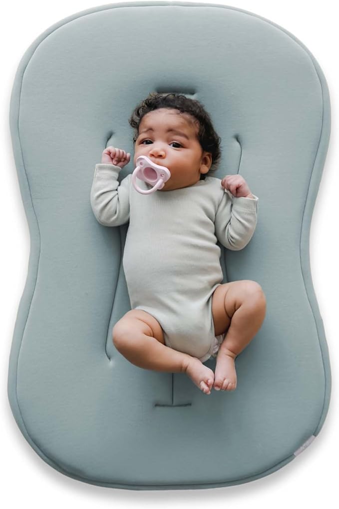 snuggle me® Baby Lounger Curve (0-6 Months) - Premium Organic Cotton with Foam Core, Machine-Washable Cover, Buttery-Soft & Breathable Infant Lounger with Travel Bag (30 in x 20 in x 1.9 in) - Slate