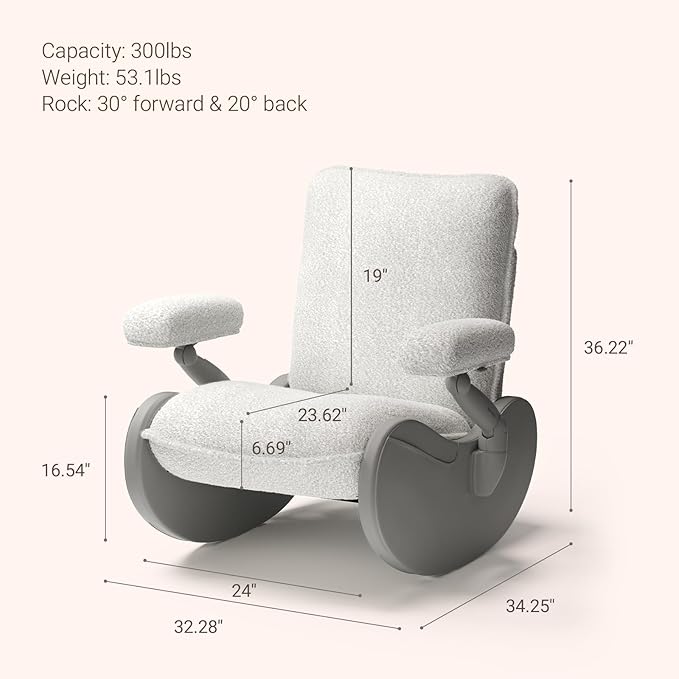 MAMAZING Nursery Rocking Chair Glider with Adjustable Armrests for Breastfeeding, Upholstered Nursing Chair with Removable Cover for Mom and Baby(Light Grey/Light Grey)