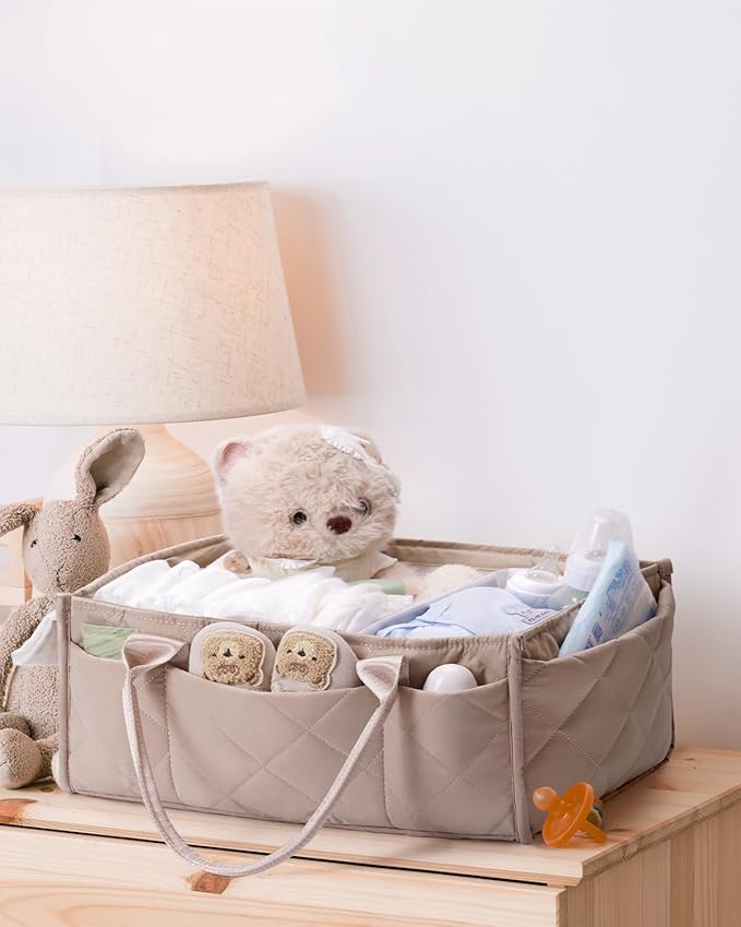 CEI-CEI Baby Diaper Caddy Organizer with Handle, Large Portable Nursery Storage Basket for Newborn Essentials, Changing Table and Car Organizer, Gift for Baby Shower
