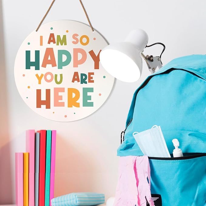 Nursery Classroom Wall Decor, Boho kindergarten Classroom Positive Wall Decor Kids Room Playroom Hanging Sign Decoration, I Am So Happy You Are Here