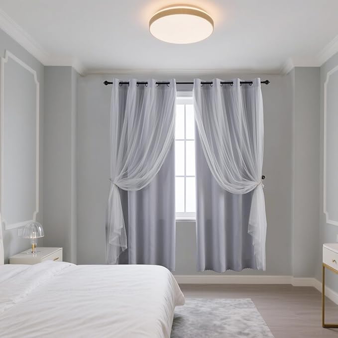 Anytime Home Curtains Blackout and Sheer Layered Solid Window Curtain Panel Pair with Grommet Top, 52Wx95L,Greyish White