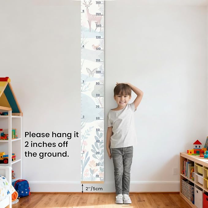 Growth Chart for Wall 7 Ft - Height Chart with Keepsake Wood Box & Star Hook, Waterproof Canvas Wall Ruler, Neutral Nursery Wall Decor for Baby Kids Toddlers